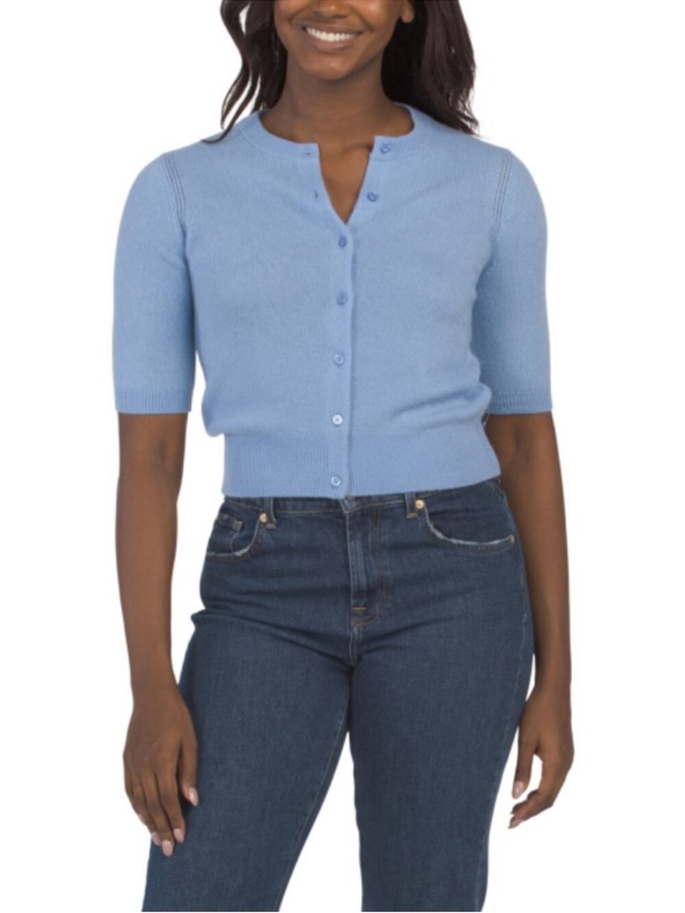 White + Warren Sky Blue Short-Sleeve Button Cardigan NWT